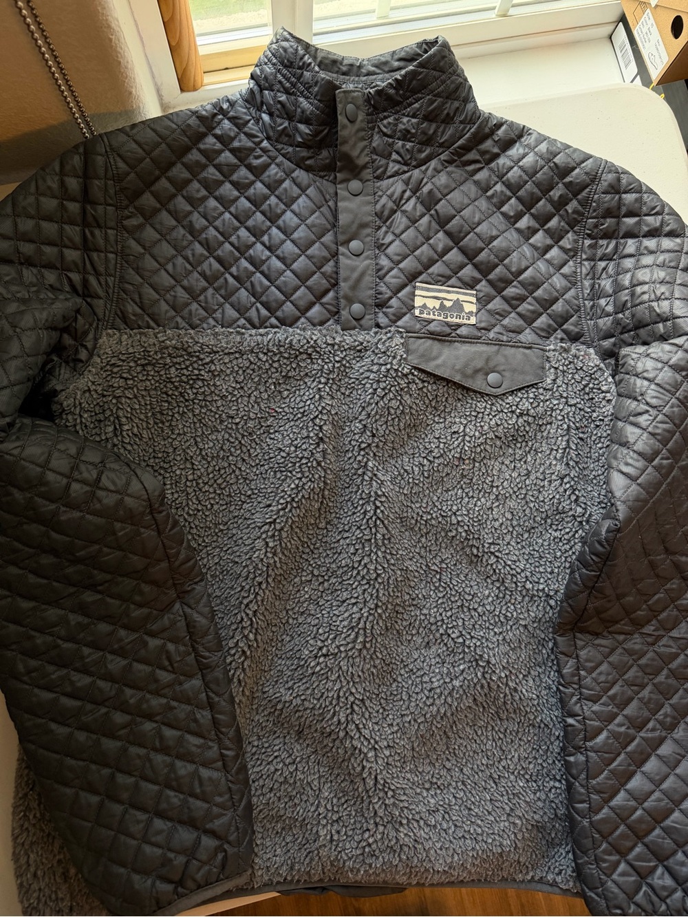 Patagonia Charcoal Quilted & Sherpa Pullover